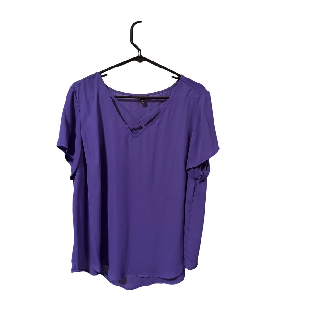 Torrid Purple Lattice Caged Neck Georgette Short Sleeve Blouse Plus Sz 1